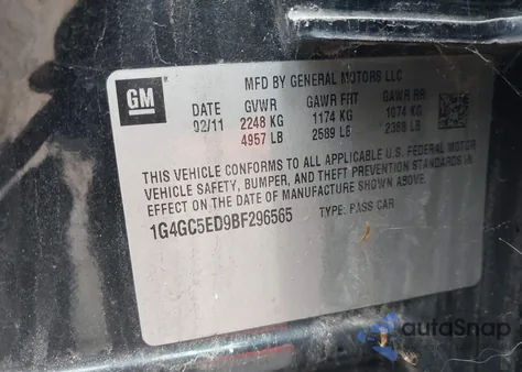 2011 Buick Lacrosse Cxl из США, поврежденный, VIN 1G4GC5ED9BF296565